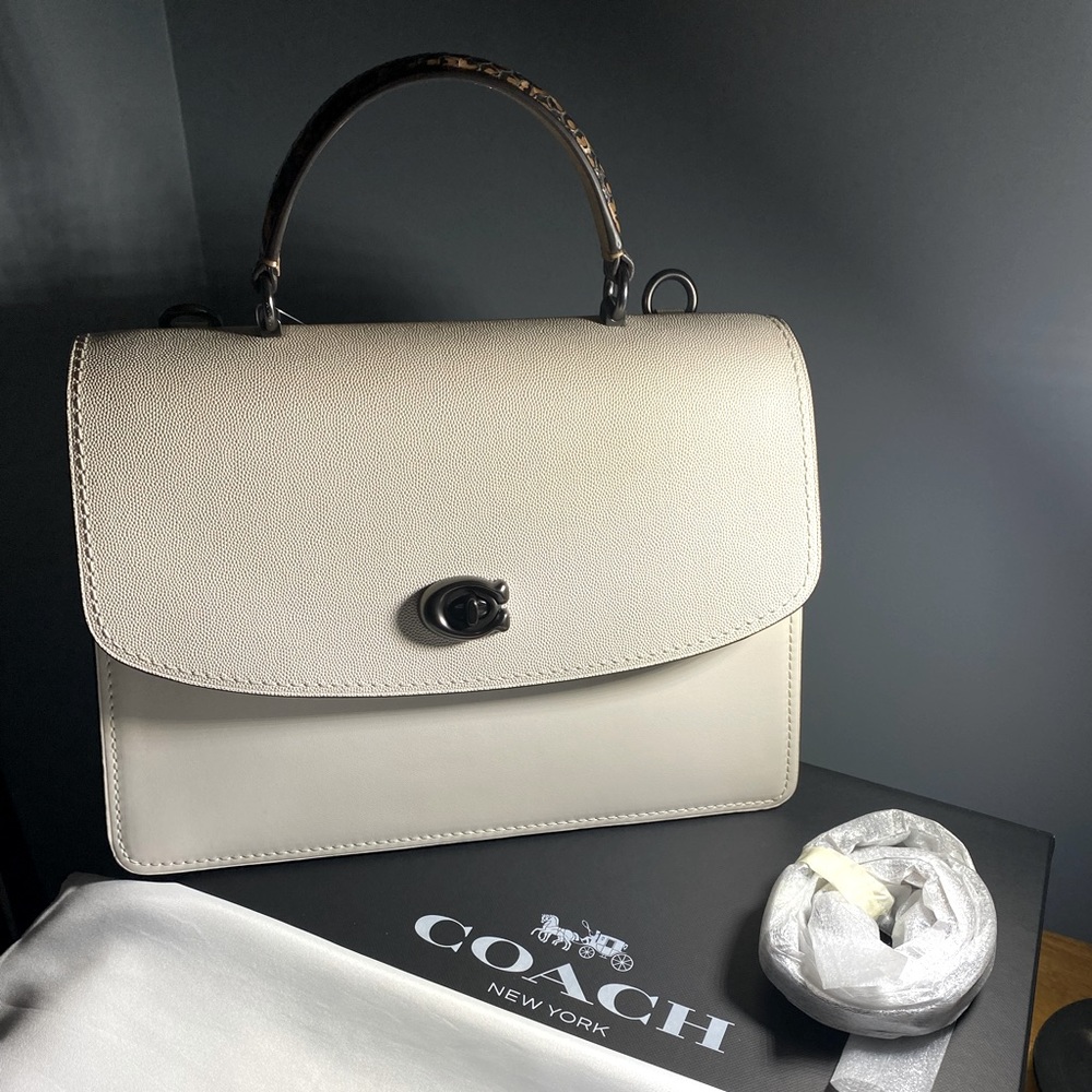 Coach Handbag CLRBLK Cream with Brown Handle